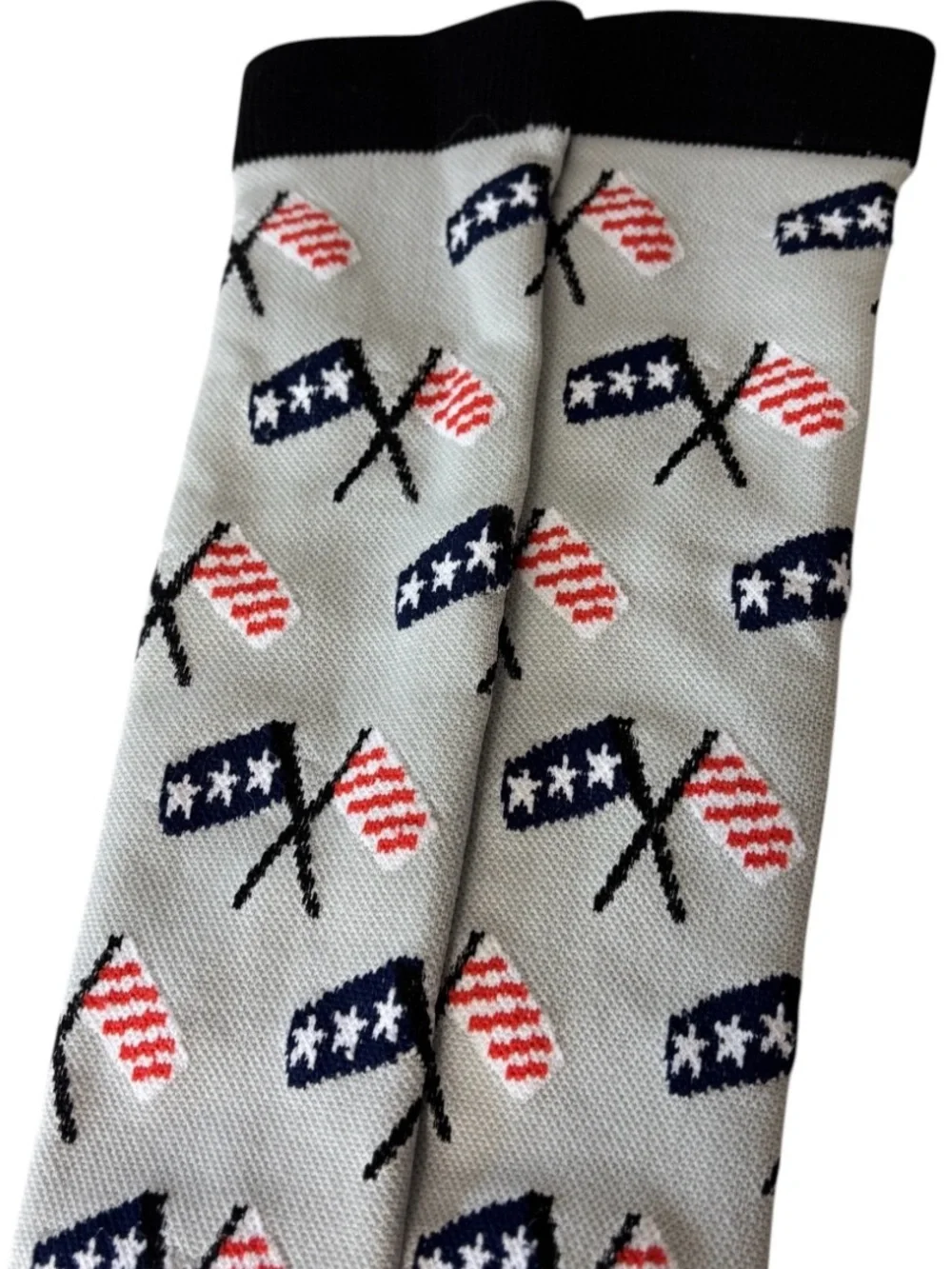 Patriotic American Flag Crossed Banner Novelty Compression Socks Grey Black
